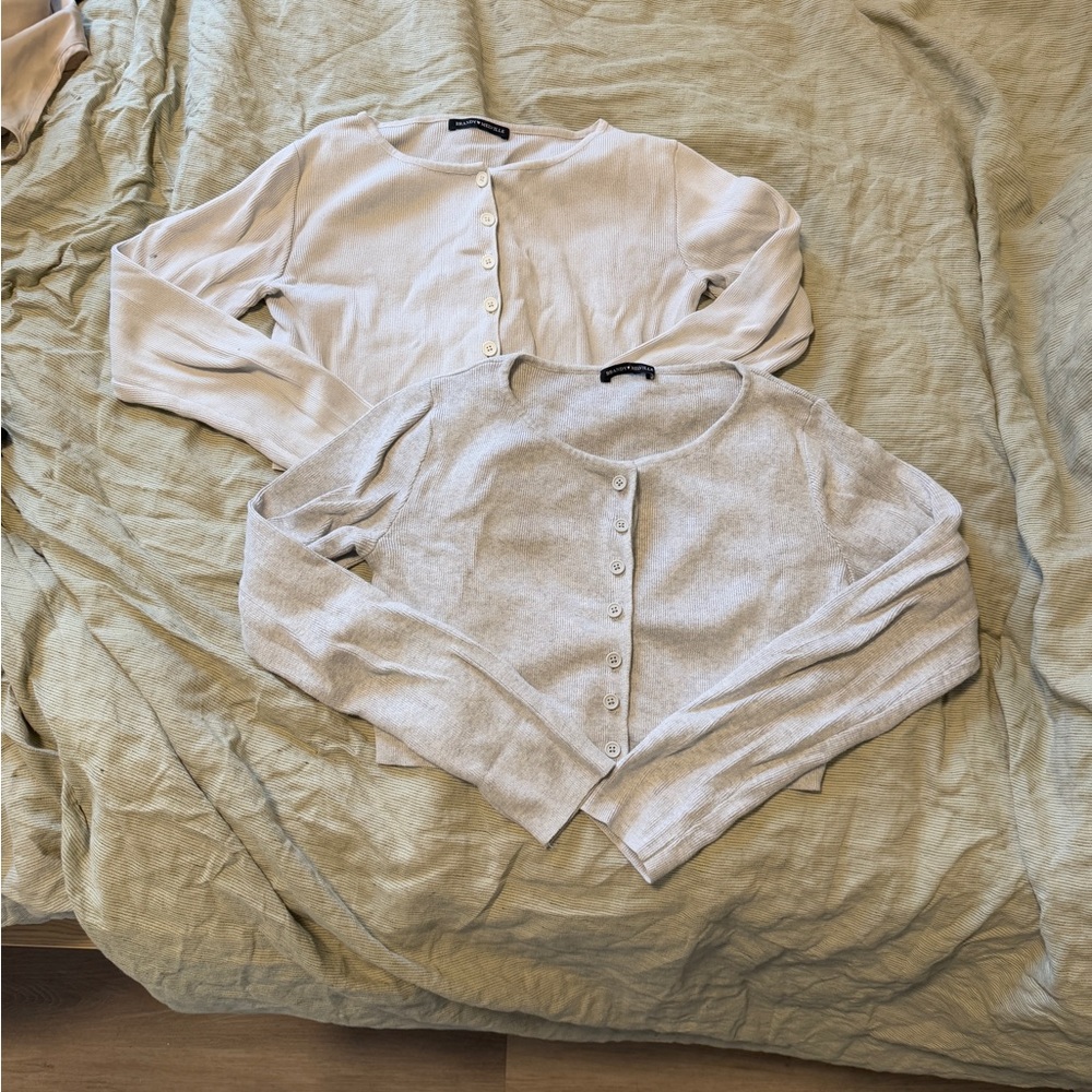 Cream and Gray Button-Up Cardigans